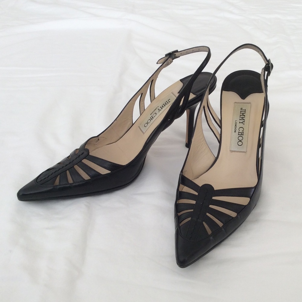 Jimmy Choo black leather Eddy slingbacks